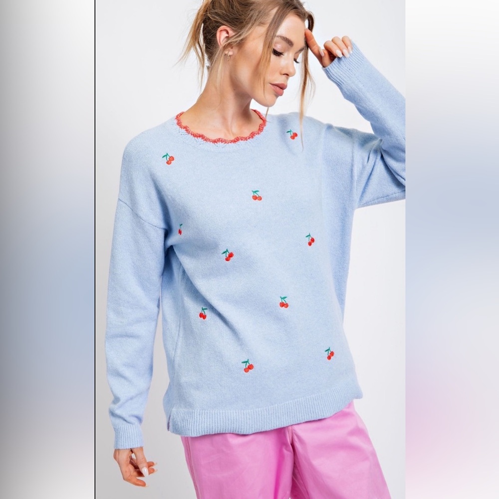 124 1 LEFT ❤️CHERRY EMBROIDERED SWEATER - Picture 4 of 6